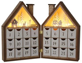 Calendar de Advent din lemn cu LED-uri Casa de Crăciun, 8x LED, 19 cm, 2x AAA