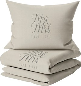 Lenjerie de pat din bumbac Mr & Mrs, bej-gri Dimensiune lenjerie de pat: 60 x 70 cm | 140 x 200 cm