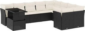vidaXL Set canapele de grădină cu perne, 10 piese, negru, poliratan