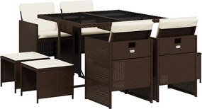 vidaXL Set mobilier de grădină cu perne, 9 piese, maro, poliratan