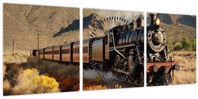 Tablou - Locomotivă cu aburi (cu ceas) (90x30 cm)