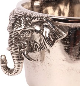 Frapieră ovală pentru vin și șampanie din aluminiu reciclat, argintie, cu mânere în formă de cap de elefant, stil colonial, finisaj ciocănit, 38 x 29