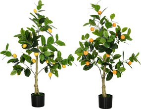 HOMCOM Set de 2 Plante Artificiale Decorative Lamai si Portocal In Ghiveci, Plante Artificiale pentru Decor Interior Exterior, 120cm | Aosom Romania