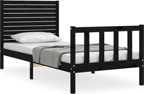 vidaXL Cadru de pat cu tăblie Small Single, negru, lemn masiv