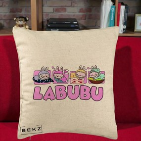Perna Personalizata Labubu Sleeping Quad, 40x40 cm, Bej, Husa Detasabila, Perna Inclusa, BEKZ®