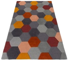 Covor Homeycomb Bedora,  120x170 cm, 100% lana, multicolor, finisat manual