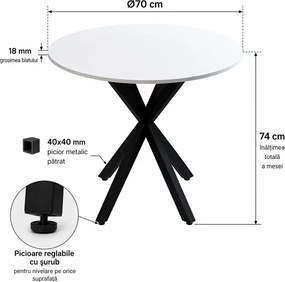 Set masă cu 2 scaune Asterix rotund negru-alb