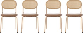 Set de 4 Scaune pentru Sufragerie Moderne din Rattan cu Structură Metalică, 60x50x48 cm, Maro