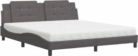 vidaXL Pat cu saltea, Zadar, gri, 180x200 cm, piele ecologică