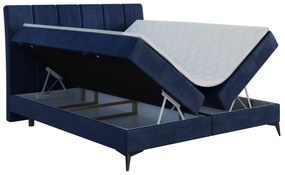 Pat matrimonial Boxspring 160 cm Axel (Albastru închis) (cu saltea și sp. depozitare). 1043347