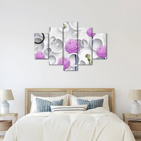 Tablou cu abstracție 3D cu cercuri și flori (150x105 cm)