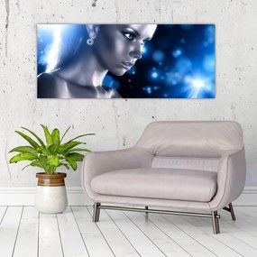 Tablou - Femeia, sclipici albastru (120x50 cm)