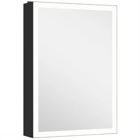 HOMCOM Dulap de Baie cu Oglindă și LED, 3 Culori, 50x70 cm, Soft-Close, Priză, Rafturi Reglabile, Negru | Aosom Romania