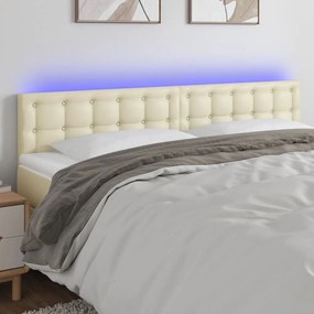 Tablie de pat cu LED, crem, 200x5x78 88 cm, piele ecologica 1, Crem, 200 x 5 x 78 88 cm