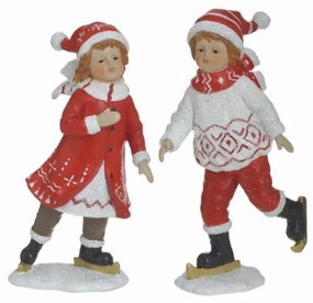 Set 2 figurine din rasina Ice Skater White Red 9 cm x 20 cm