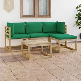Set mobilier de gradina cu perne verzi, 5 piese