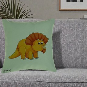 Perna Decorativa Triceratops Portocaliu, 40x40 cm, Verde, Husa Detasabila, Perna Inclusa, BEKZ®