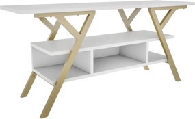 Comoda TV Minerva, alb/auriu, PAL/metal, 120x35x55 cm