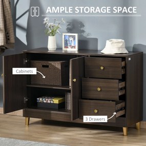 HOMCOM Bufet Modern cu 3 Sertare si Polita Interioara Reglabila din MDF, potrivita pentru orice Spatiu Interior, 120x42,5x80cm, Maro