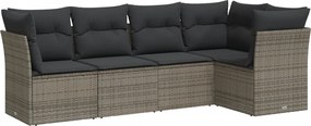 vidaXL Set canapea de grădină cu perne, 5 piese, gri, poliratan