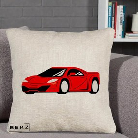 Perna Personalizata Masina Sport Rosie Grafic, 40x40 cm, Bej Canapea, Husa Detasabila, Perna Inclusa, BEKZ®