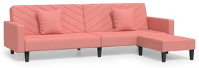 3081847 vidaXL Canapea extensibilă 2 locuri, 2 perne&taburet, roz, catifea