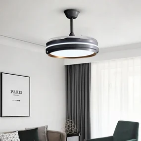 Lustră cu Ventilator LED Retractabil, Negru