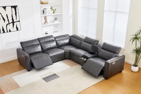 Coltar dumonde cu 2 reclinere electrice, tetiere reglabile, incarcare wireless, suport pahare Valen 334x83cm