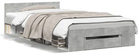 3280800 vidaXL Cadru de pat cu sertar, gri beton, 90x200 cm, lemn prelucrat