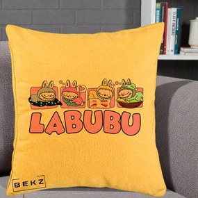 Perna Personalizata Labubu Sleeping Quad, 40x40 cm, Galben, Husa Detasabila, Perna Inclusa, BEKZ®