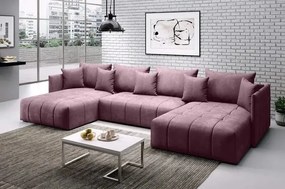 Colțar extensibil dumonde cu ladă de depozitare si sezut confortabil din spuma high-density, Malta U Royal Pink 340x185 cm