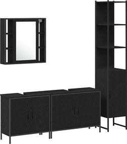 vidaXL Set de mobilier pentru baie cu raft 4 pcs Negru Lemn compozit
