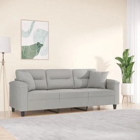 vidaXL Canapea cu 3 locuri și perne, gri deschis, 180 cm, microfibră