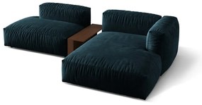 Colțar modular albastru închis cu tapițerie din catifea (cu colț pe partea dreaptă/cu șezlong) Martina – Micadoni