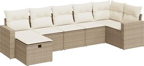 vidaXL Set canapele de grădină, 7 piese, cu perne, bej, poliratan
