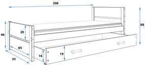 Expedo Pat pentru copii DARTEK, 90x200, alb + sPatiu depozitare + saltea + somiera