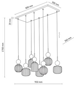 Candelabru pe cablu SOPHIA 8xE14/10W/230V negru/verde/bej fumuriu