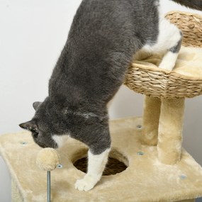 PawHut Arbore de pisici cu zgârdaioare din sisal natural, 1 cuib, coș, măciucă, plus jacinthe d'eau 45 x 40 x 74 cm bej | Aosom Romania