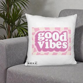 Perna Decorativa Good Vibes Retro Roz, 40x40 cm, Alb Pufos, Husa Detasabila, Perna Inclusa, BEKZ®