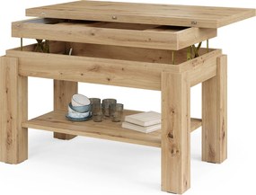 Mazzoni BRAWO Stejar Artisan - MĂSUȚĂ DE CAFEA CU BLAT EXTENSIBIL ȘI RIDICABIL MASĂ CU RAFT