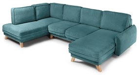 Colțar turcoaz extensibil cu tapițerie din catifea reiată (cu colț pe partea stângă /în formă de "U") Tori – Bonami Selection