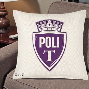 Perna Personalizata Poli Timisoara Fotbal, 40x40 cm, Crem Reliefat, Husa Detasabila, Perna Inclusa, BEKZ®