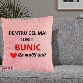 Cadou pentru Bunic - Perna Personalizata Pentru Cel Mai Iubit Bunic La Multi Ani Rosu, 40x40 cm, Roz, Husa Detasabila, Perna Inclusa, BEKZ®