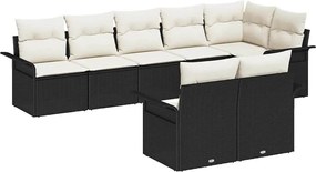 vidaXL Set de canapele pentru grădină cu pernă 8 pcs Negru poliratan