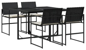 3295058 vidaXL Set mobilier de grădină cu perne, 5 piese, negru, poliratan