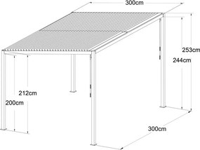 Pergolă bioclimatică înclinat cu lamele 3 x 3 M