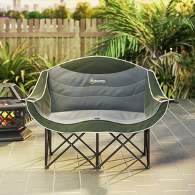 Outsunny Scaun pliabil 2 locuri scaun camping cu suport pentru băuturi geantă de transport până la 250 kg Verde | Aosom Romania