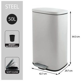 Coș de gunoi alb mat cu pedală din oțel 50 l Akira – Spirella
