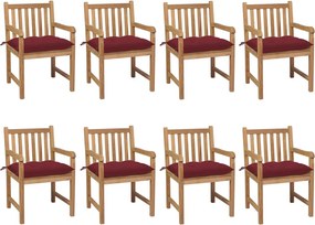 vidaXL Scaune de grădină cu perne roșu vin, 8 buc., lemn masiv de tec