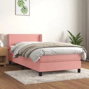 3130822 vidaXL Pat box spring cu saltea, roz, 90x200 cm, catifea